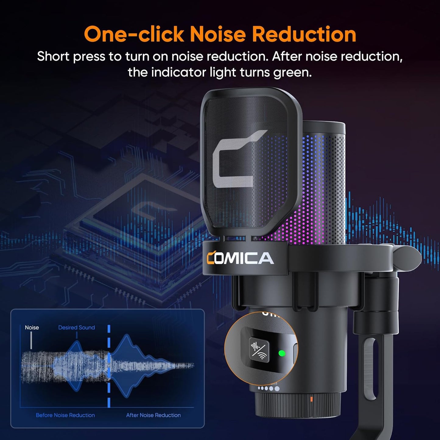 COMICA EJoy Uni Pro Wireless Gaming USB Microphone, Noise Cancellation RGB Condenser Mic with Mute, Gain, Monitoring, Pop Filter&Shock Mount for Recording, Streaming, Podcast, PS5, PS4, PC, YouTube