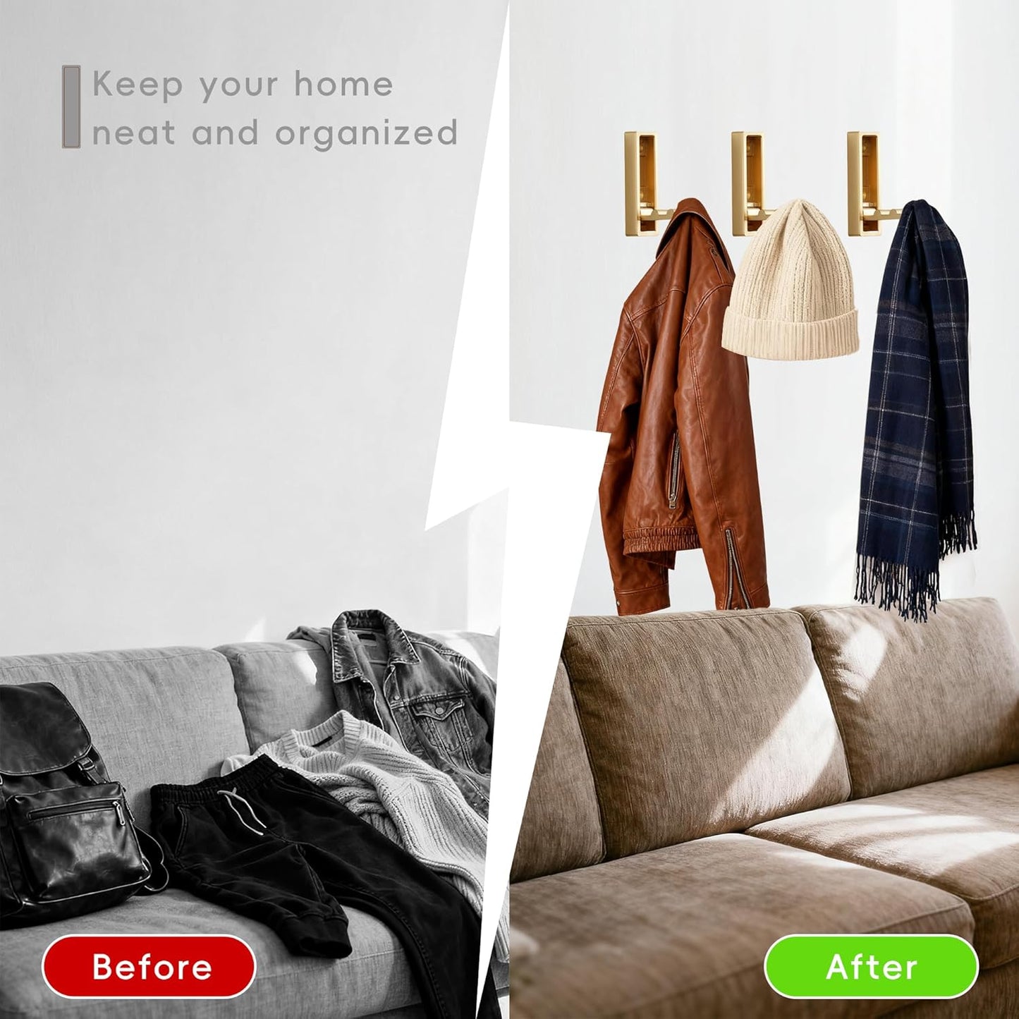 Folding Wall Hooks,4 Pack Rustproof Zinc Alloy Folding Coat Hooks,Heavy Duty Foldable Gold Wall Hooks for Hanging Clothes,Hat,Towel,Bathrobe,Key,Bag,Backpack (Gold)