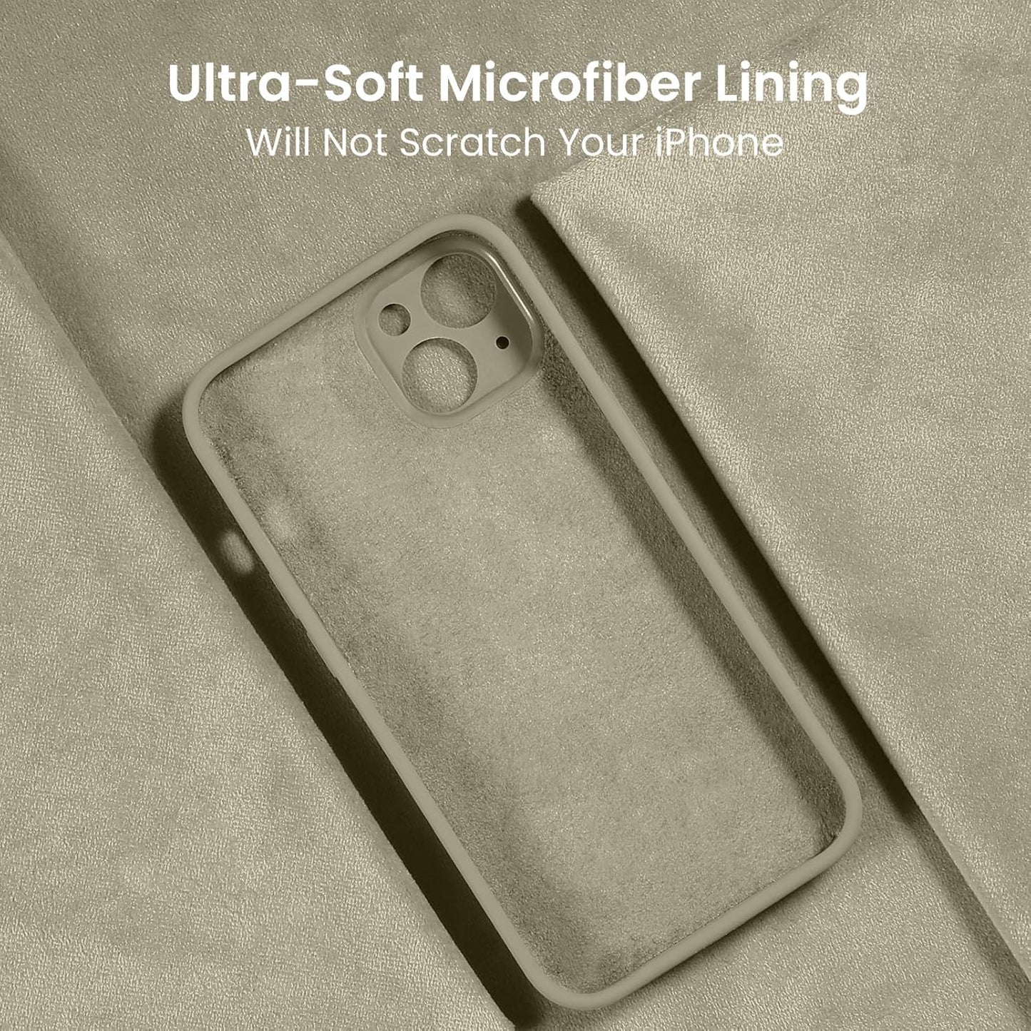 FireNova Designed for iPhone 13 Case, Silicone Upgraded [Camera Protection] Phone Case with [2 Screen Protectors], Soft Anti-Scratch Microfiber Lining Inside, 6.1 inch, Khaki