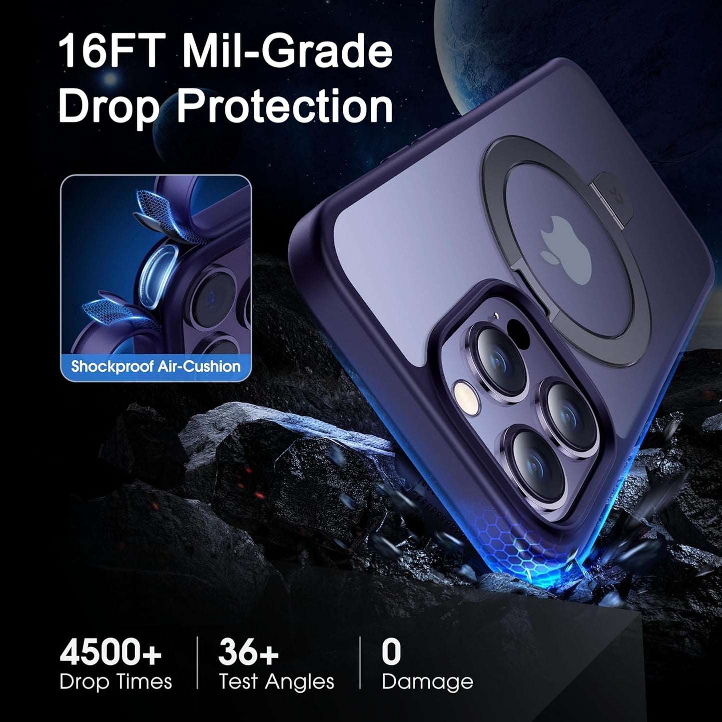 CASEKOO Designed Case for iPhone 14 Pro Max with Magnetic Invisible Stand [Military Drop Protection] [Compatible with MagSafe] Shockproof Slim Translucent Matte Promax Case 6.7 Inch, Purple