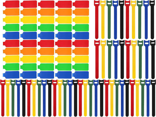 100 Pcs Multicolor Write On Cable Labels & Reusable Fastening Cable Ties Set for Cable Management in Home Office