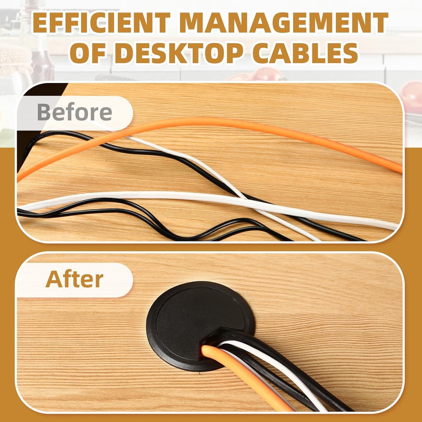 Desk Grommet 2 Inch (50 mm) 10 Pieces, Desk Hole Cover for Cables Black, ABS Plastic Grommet Hole Cover with Hole Saw for Wires Cables Through The Countertop by XIOGZAXI