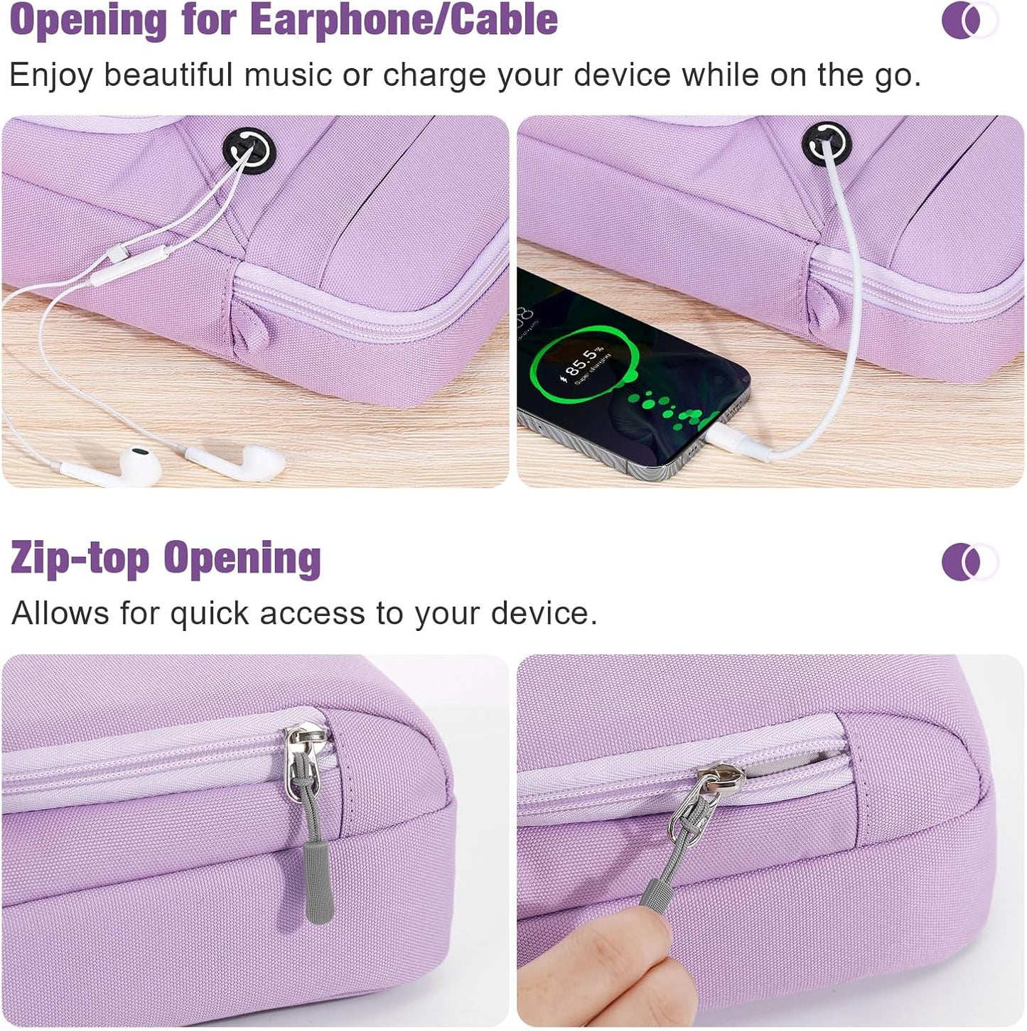 MoKo 9-11 Inch Tablet Sleeve Bag, Fits 11 inch iPad Air M3, iPad A16 2025, Pro 11 M4, 10/9/8/7th, Tab S8/S9 11, Multifunctional Bag with Shoulder and Headphone Port, Purple