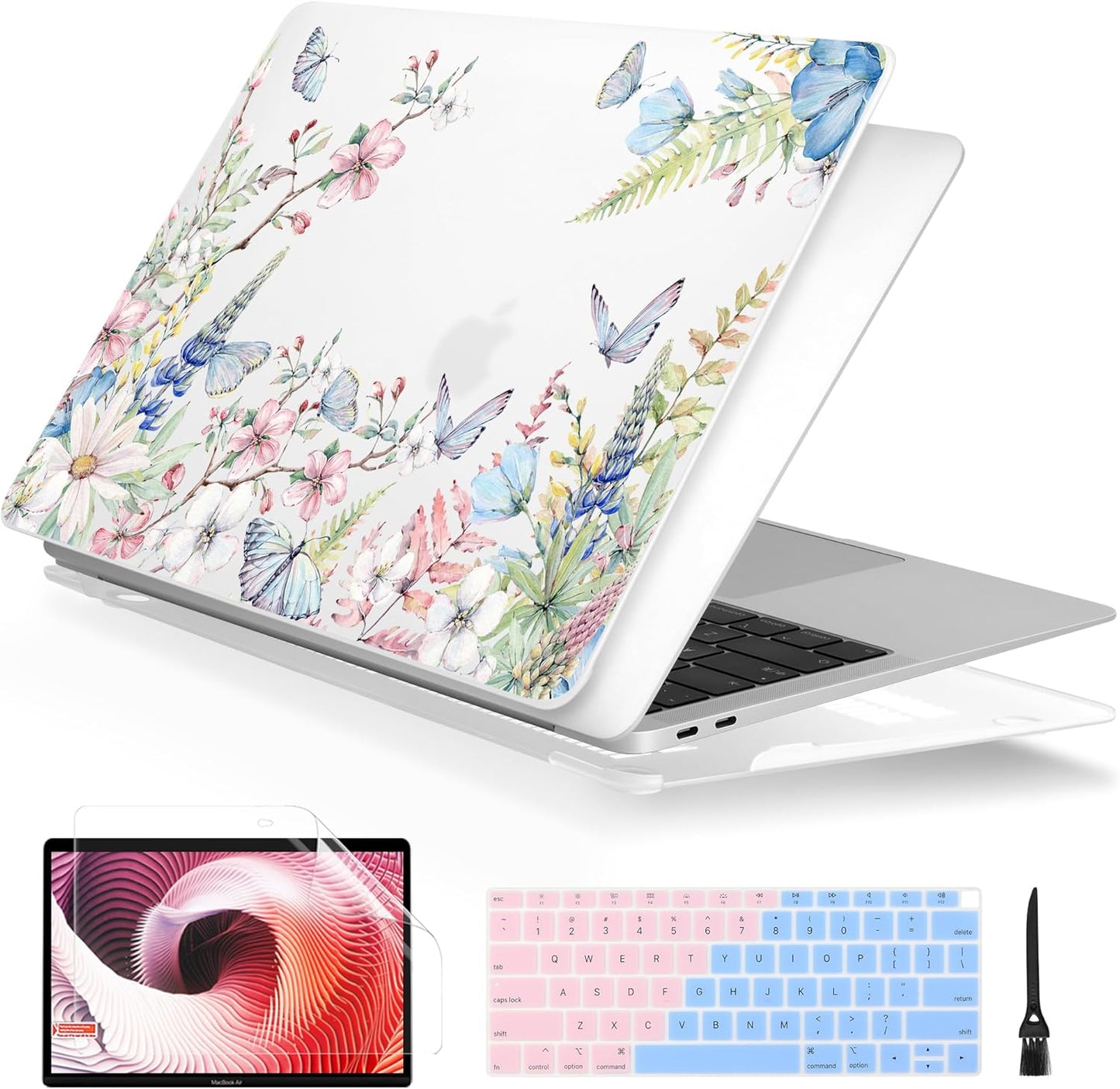 Batianda Case for MacBook Air 13 Inch M1 2020 2019 2018 Release Model A2337 A2179 A1932 with Retina & Touch ID, Floral Series Hard Shell Cover with Keyboard Cover & Screen Protector,Elegant Flowers