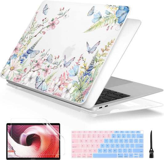 Batianda Case for MacBook Air 13 Inch M1 2020 2019 2018 Release Model A2337 A2179 A1932 with Retina & Touch ID, Floral Series Hard Shell Cover with Keyboard Cover & Screen Protector,Elegant Flowers