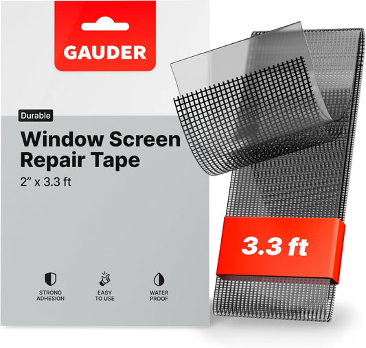 GAUDER Fly Screen Repair Tape - Insect Screen Repair Set Made from Fiberglass Self-Adhesive - Patch for Door, Porch Door and Window (3.3 ft x 2 inches - Black)
