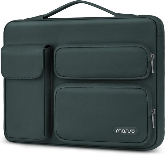 MOSISO 360 Protective Laptop Case 13.3 inch, 13-13.3 inch Laptop Sleeve Compatible with MacBook Air/Pro 13 / Pro 14, HP Dell ASUS Lenovo, Side Open Bag with 2 Raised&1 Flapover Pockets, Emerald Green