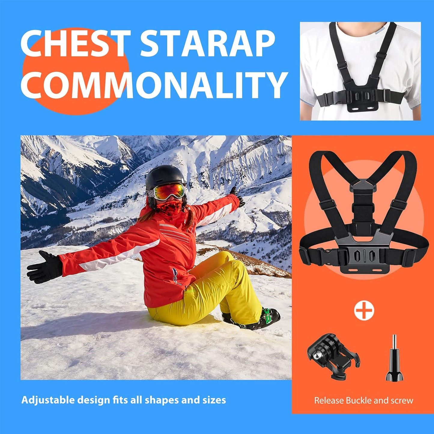 HONGDAK 70in1 Upgrade Action Camera Accessories Kit Compatible with GoPro Hero 13 12 11 10 9 8 7 6 5 4 3 3+ Max 11 mini Insta360 X5 X4 X3 X2 GO3 DJI Osmo Action 4 3 AKASO Sony Sports DV