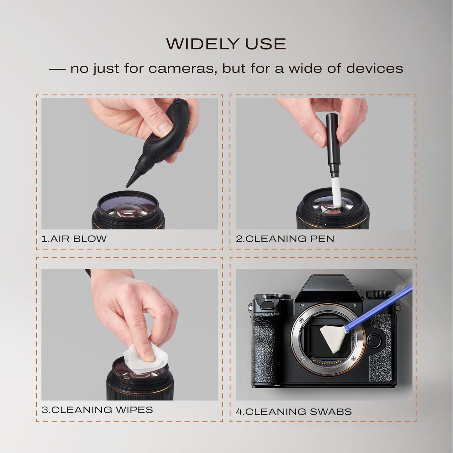 Camera Lens Cleaning Kit for DSLR and Sensitive Electronics, 9-in-1 Lens Cleaner Spray, Camera Pen, Blower, Wipes, Sensor Cleaner, Photographer Gifts & Accessories