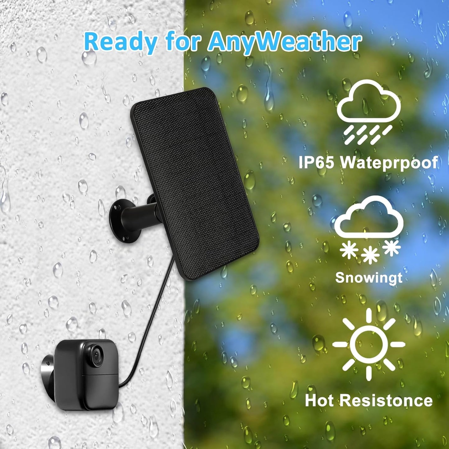 6W Solar Panel Charger for Blink Outdoor 4 (4th Gen), Solar Panel with 13.1ft Waterproof Charging Cable, Waterproof Rubber Plug, 360°Adjustable Mount and Micro USB and Type-C Port (for Blink 4-1PC)