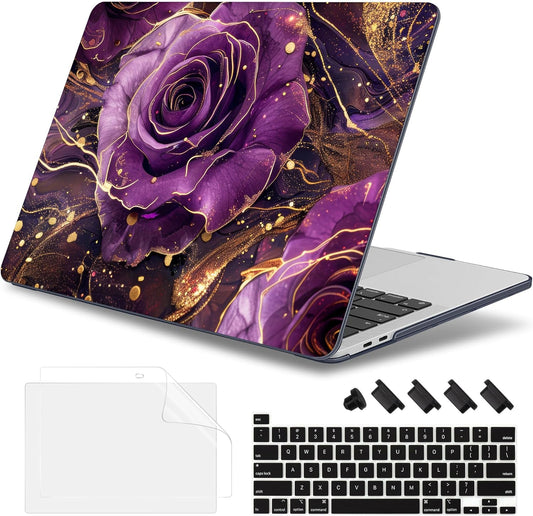 May Chen Case for MacBook Pro 13 inch M2 2023,2022,2021,2020 A2338 M1 A2251 A2289, Plastic Hard Shell Case for MacBook Pro 13" with Touch Bar Fits Touch ID, Purple Roses