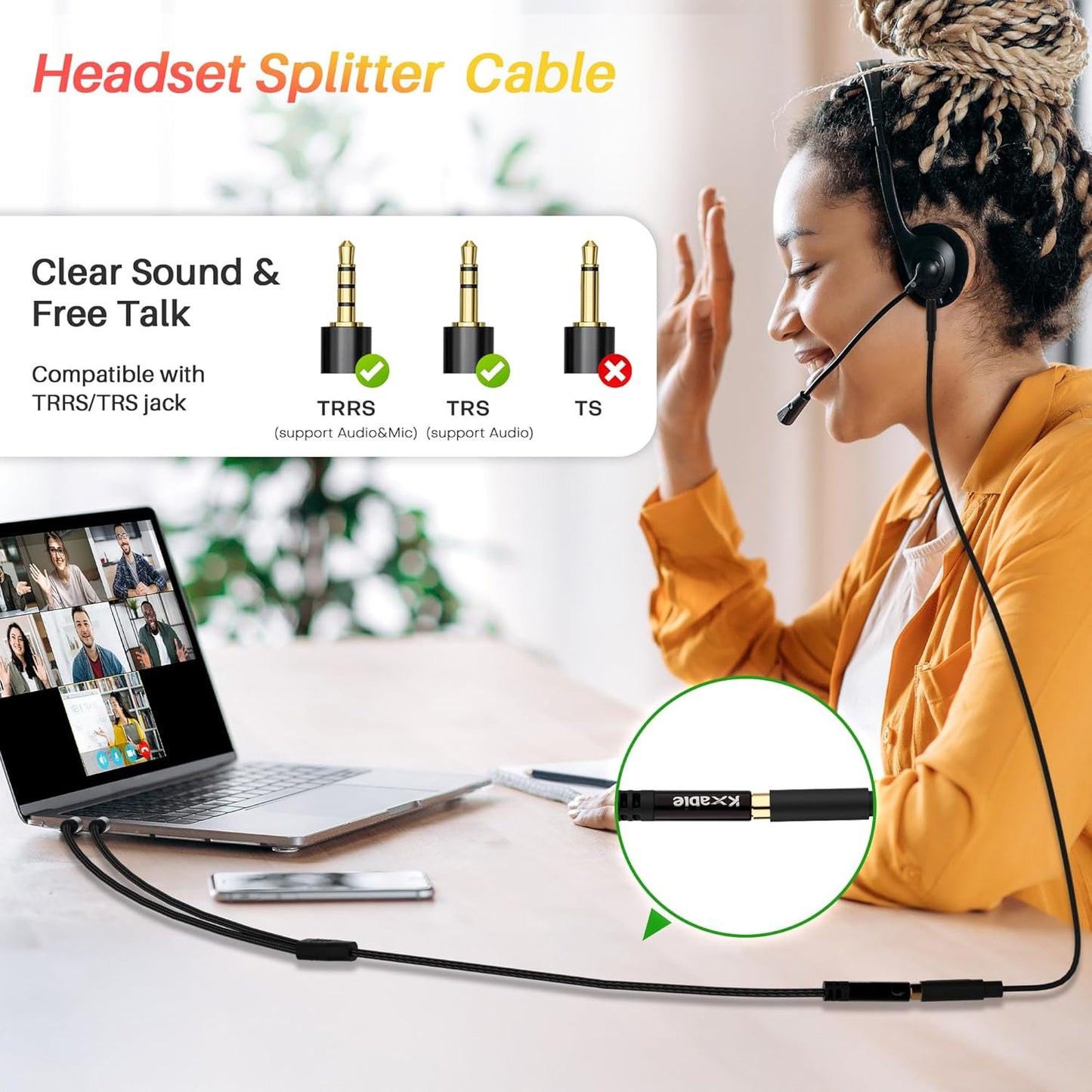 Headphone Splitter for Computer, 3.5mm Female to Dual 3.5mm Male Audio Splitter Cable, Stereo Jack Earphones Headset to PC Laptop Adapter, 1/8inch 2-in-1 Y Separator Aux Dongle Converters, 2FT