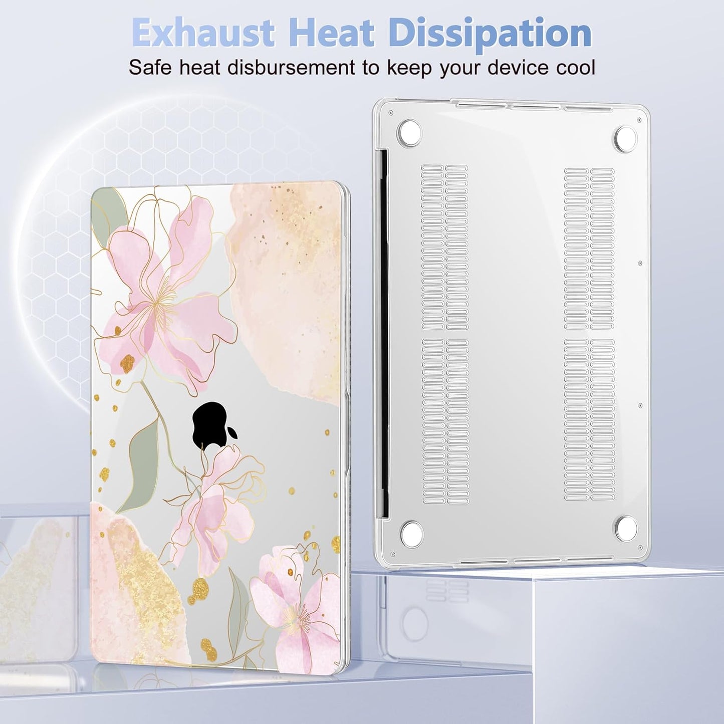 Case for MacBook Pro 13 inch with/Without Touch Bar (2016-2022, M2 A2338 M1 A2289 A2251 A2159 A1989 A1706 A1708), Hard Shell + Keyboard Cover + Dust Plug - Gold Blossom Flowers