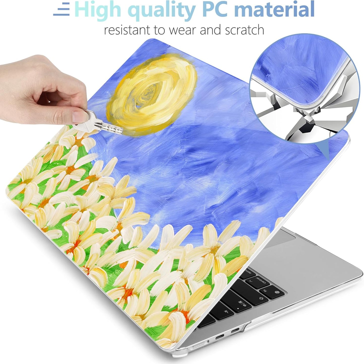 MEEgoodo Case for M4/M3/M2 MacBook Air 13.6 inch Case 2025 2024 2022, Fit Model A3240/A3113/A2681, Laptop Hard Shell with Keyboard Cover Compatible with MacBook Air 13 inch, Summer Flowers