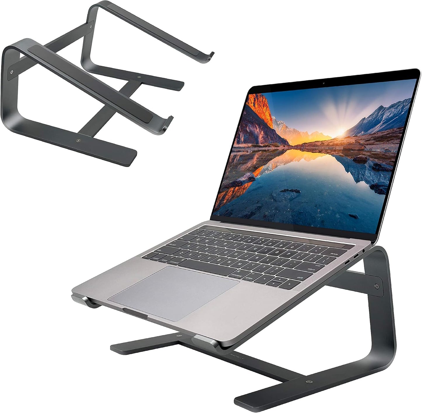 Macally Aluminum Laptop Stand for Desk - Works with All MacBook/Pro/Air & Laptops Between 10” to 17.3” - Sleek and Sturdy Laptop Riser - (ASTANDSG), Space Gray