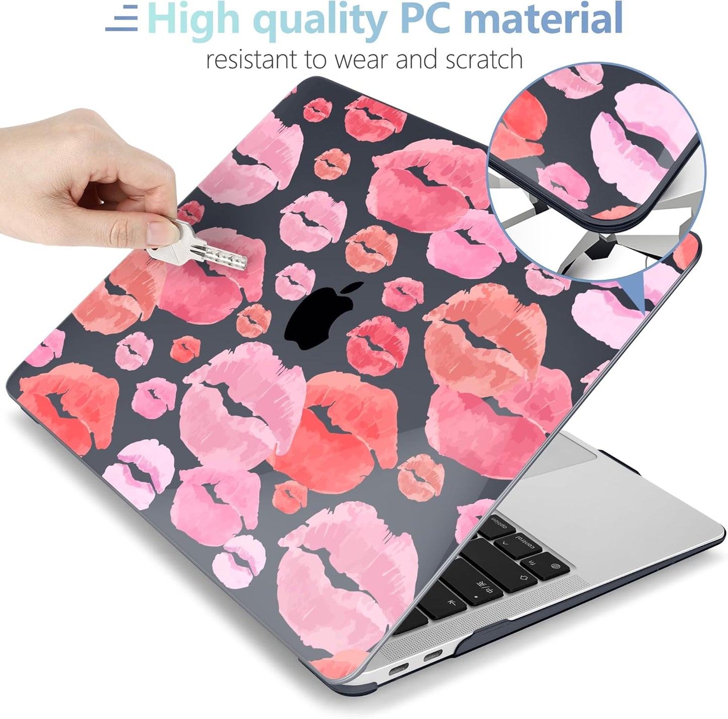 MEEgoodo for MacBook Air 13.3 inch Case 2021 2020 2019 2018 A2337 M1 A2179 A1932, Laptop Shell for MacBook Air M1 with Keyboard Webcam Cover & Trackpad Film & Type C Adapter,Red & Pink Lips