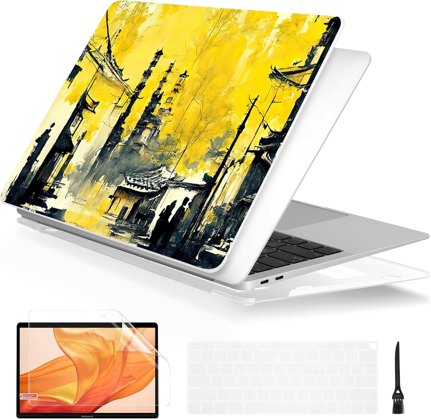 Batianda Design Case for M1 MacBook Air 13 Inch Model A2337 A2179 A1932 2021 2020 2019 Release,3D Painted Landscape Series Hard Shell with Keyboard Cover & Screen Protector, Autumn