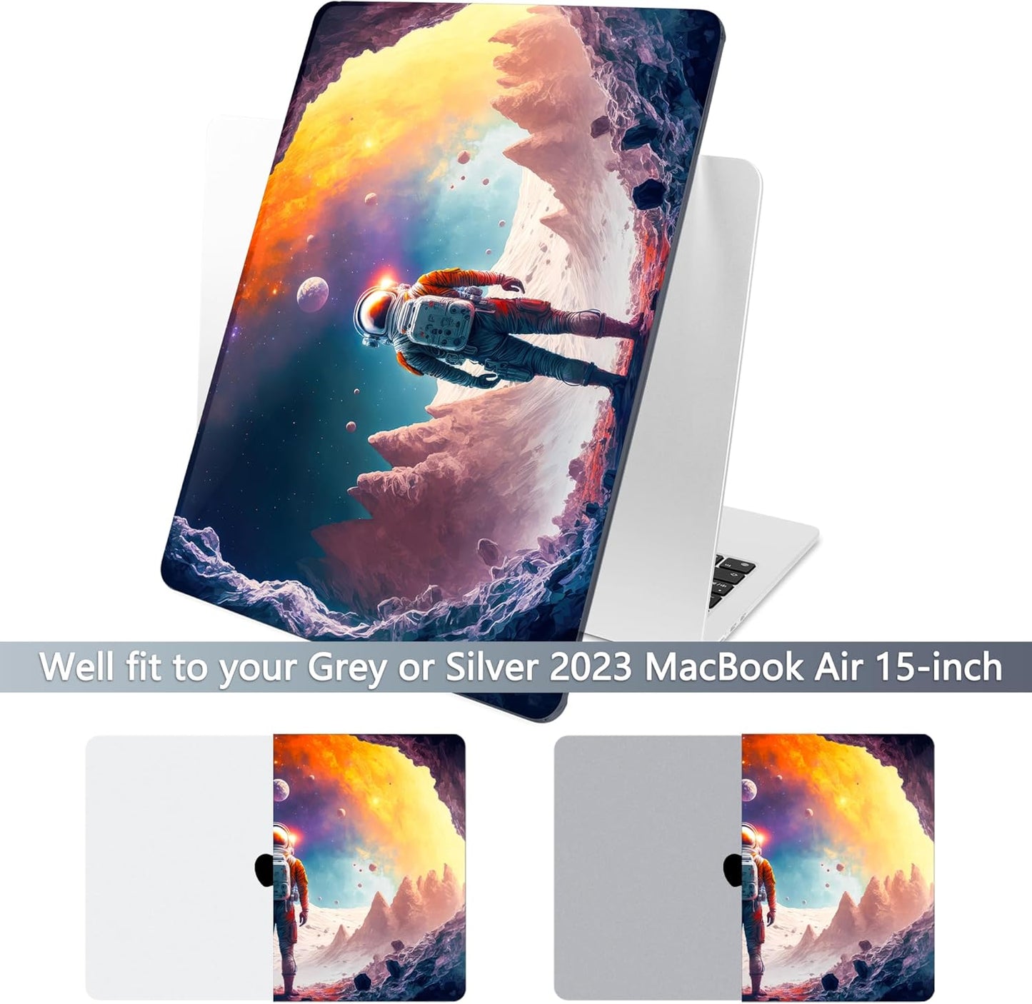 Batianda Premium Case for New MacBook Air 15 inch 2025 2024 2023 with M4 M3 M2 Chip, Designed Black Protective Plastic Hardshell & Keyboard Cover & Screen Protector, Astronaut