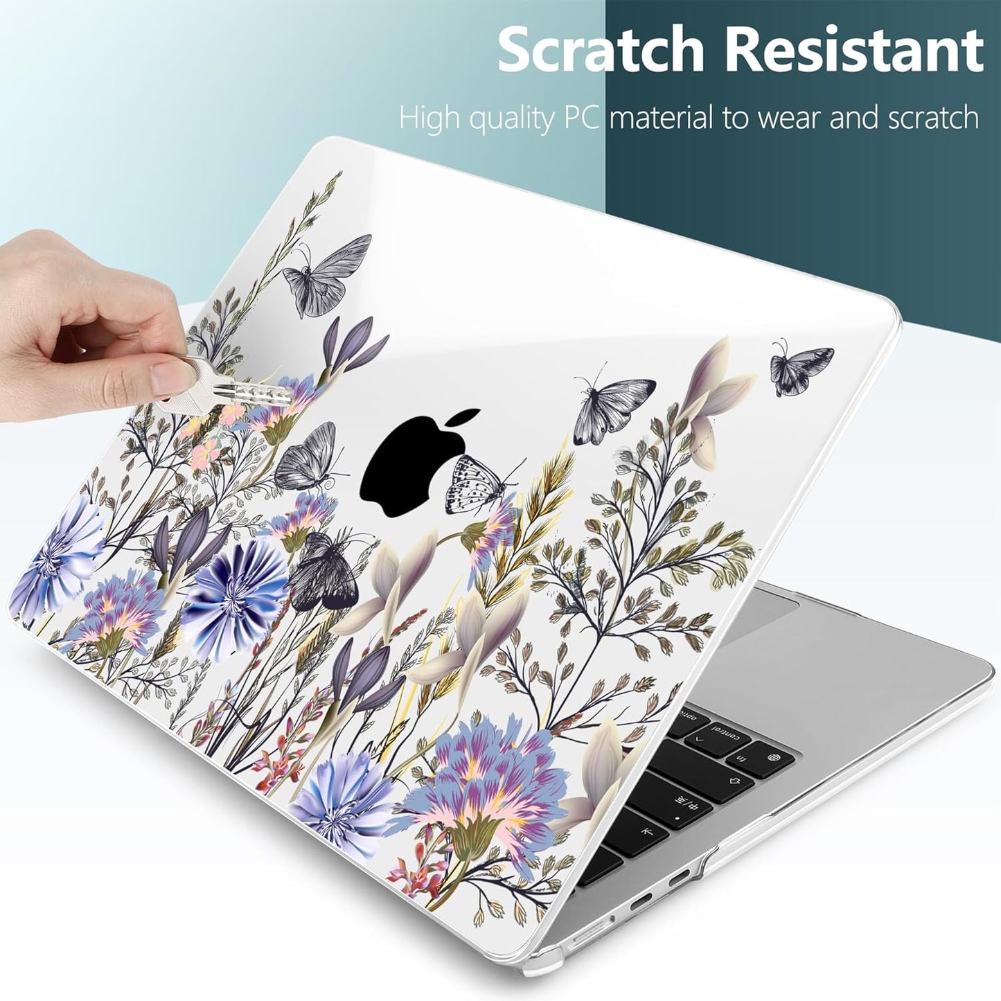 TWOLSKOO Compatible with M4 MacBook Air 13.6 inch Case 2025-2022 Release M4 A3240 M3 A3113 M2 A2681, Plastic Hard Shell & Keyboard Cover & Type C Adapter & Screen Protector, Garden Flower