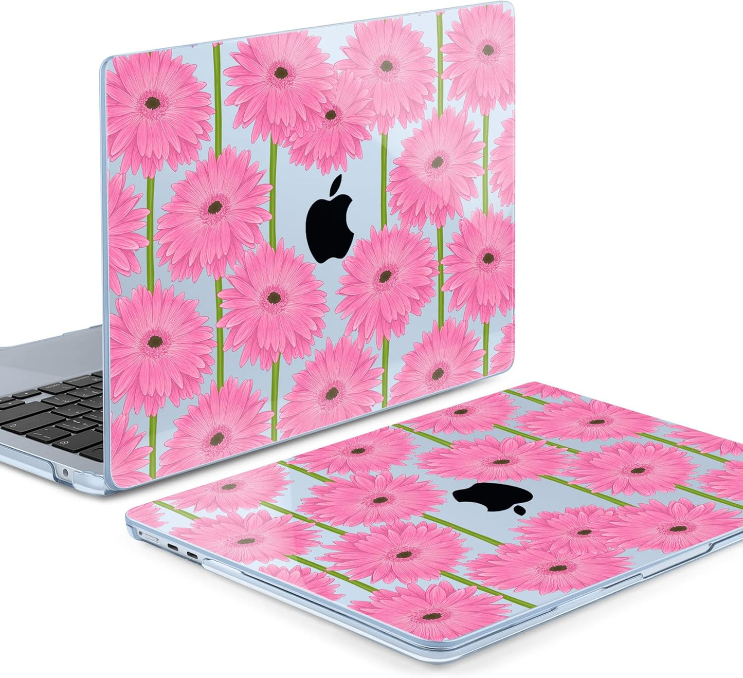 MEEgoodo Case for M4/M3/M2 MacBook Air 13.6 inch Case 2025 2024 2022, Fit Model A3240/A3113/A2681, Laptop Hard Shell with Keyboard Cover Compatible with MacBook Air 13 inch, Pink Gerbera Flower