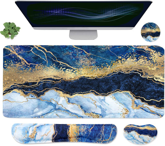 Ergonomic Large Mouse Pad and Keyboard Wrist Rest, Desk Pad for Keyboard and Mouse, 4-in-1 Large Gaming Mouse Pad with Wrist Support - Light Blue