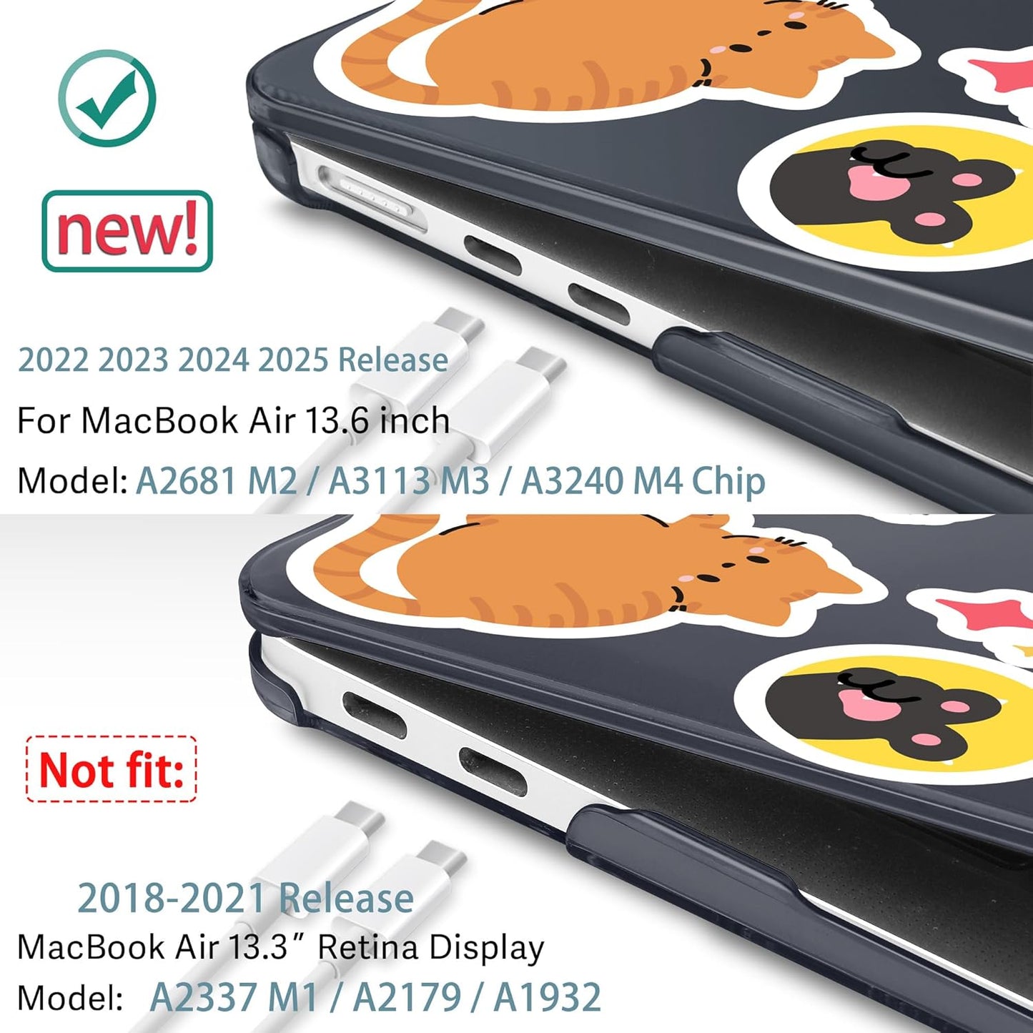 May Chen for MacBook Air 13.6 Inch Case 2025/2024/2023/2022 Release (Model A2681 A3113 A3240, M2 M3 M4 Chip) – Hard Shell Laptop Cover with Keyboard Cover & Screen Protector，Cat Sticker Print
