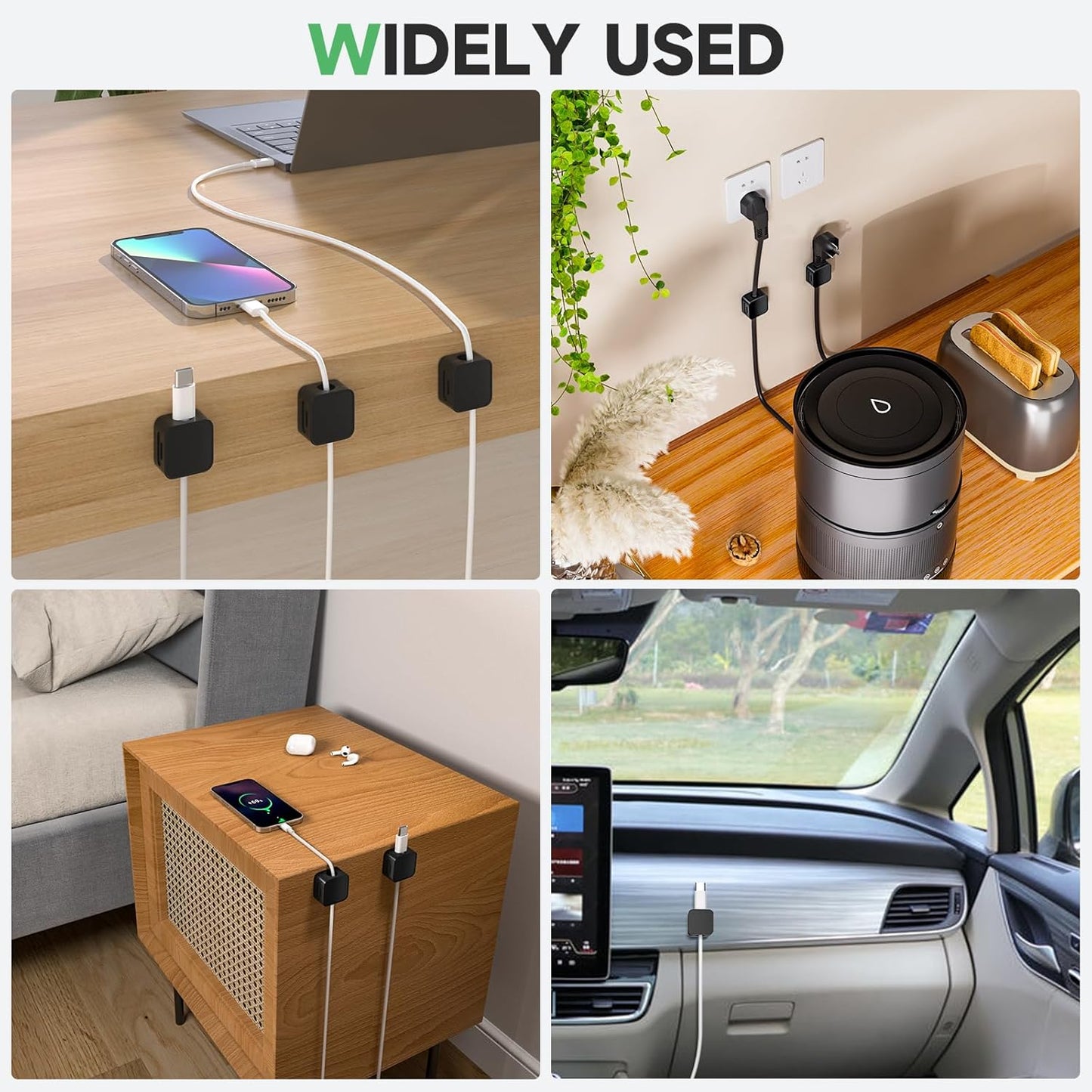 9 Black Magnetic Cable Clips,Under Desk Cable Management,Cord Holder for Nightstand Home Office Car Phone Wall,2025 Adhesive Cord Organizer[0.45" in Ht Save Space/Versatile for Wire Up to 0.27" OD]