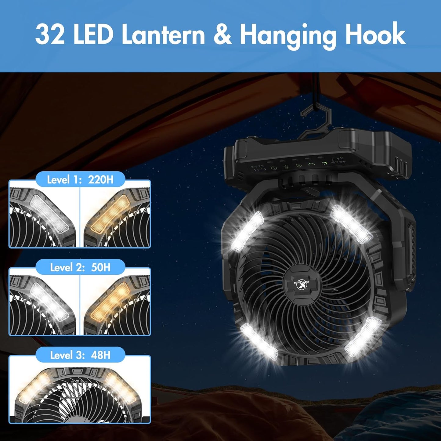 40000mAh Battery Powered Camping Fan - 136H Max Cooling, Rechargeable Battery Operated Oscillating Floor Fan with Charger, Remote & Hook, Portable for Tent Outdoor Patio Garage Hurricane Power Outage