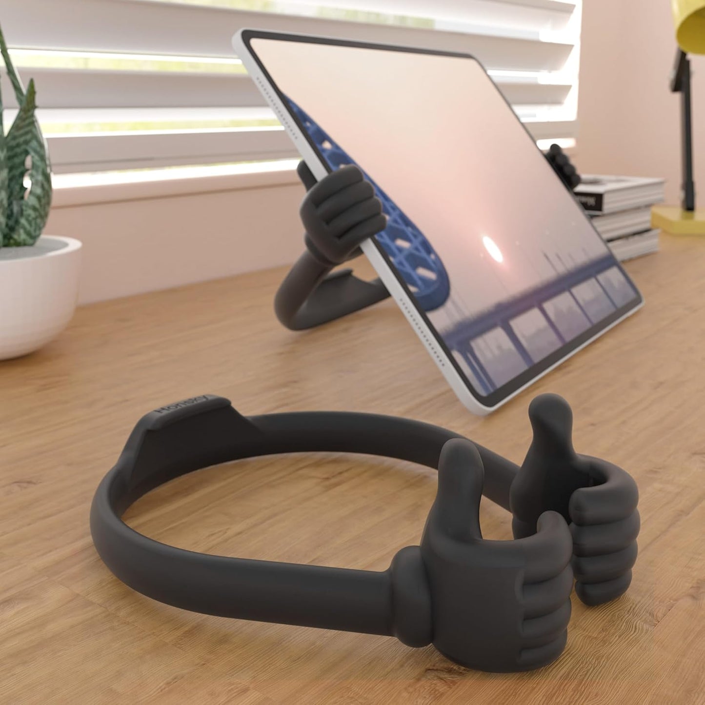 Honsky Thumbs Up Tablet Stand - Portable Monitor Stand Holder for Desktop, Universal Cute, Black