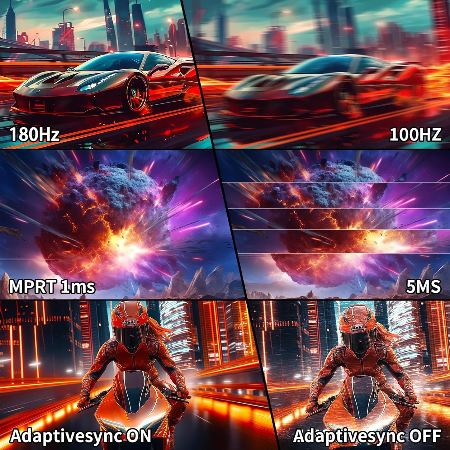 SANSUI 32-Inch Curved Gaming Monitor WQHD 2560 x 1440 180Hz Curved 1500R -1ms(OD), HDR, 300nits, sRGB 125%, DCI-P3 95%, FreeSync, HDMI x2, DP1.2x2(DP Cable Included)