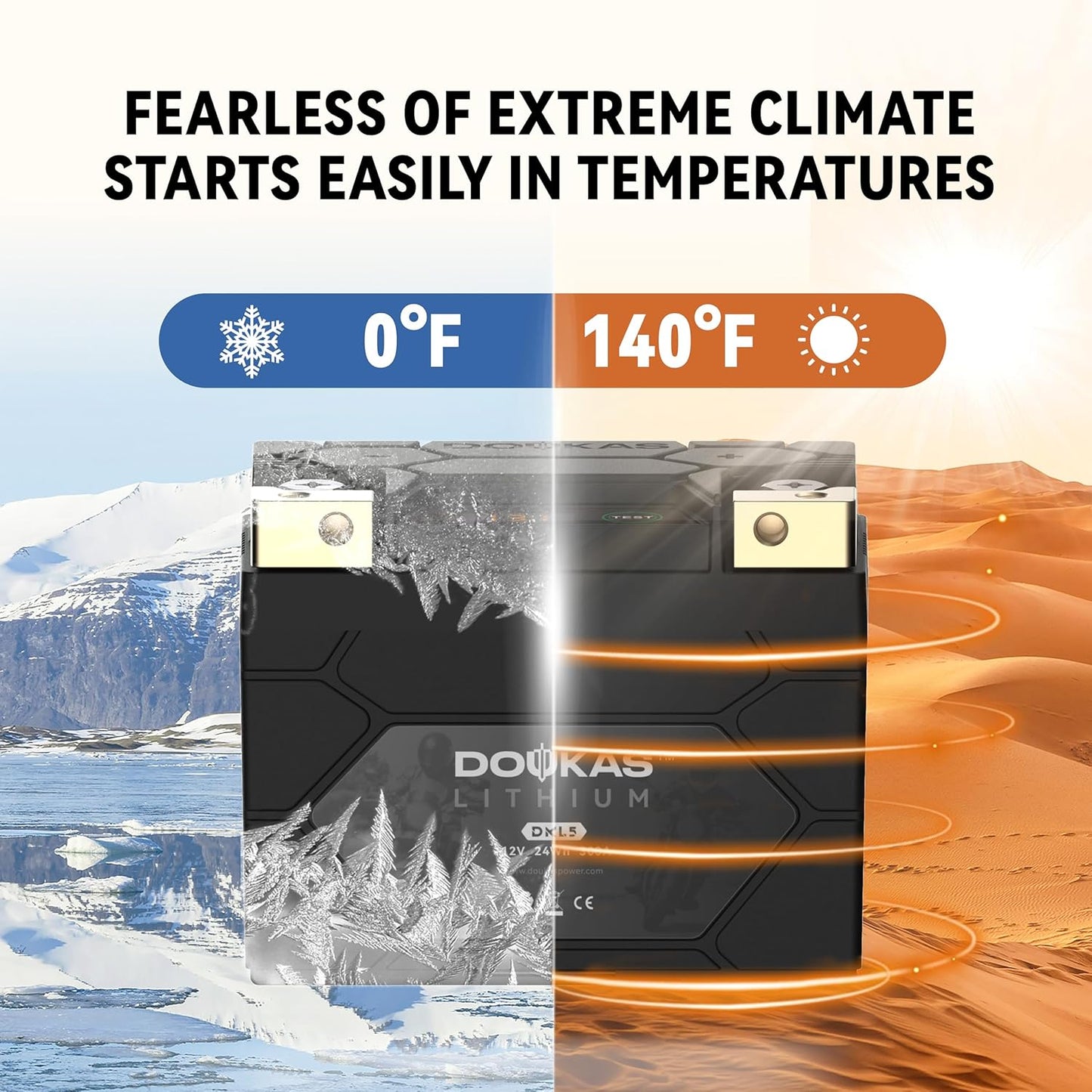 DKL5 300A LiFePO4 Motorcycle Lithium Battery, 12V 2Ah Powersports Battery, Compatible Jet Ski, Quad, Scooter, Generator Battery, Snowmobile