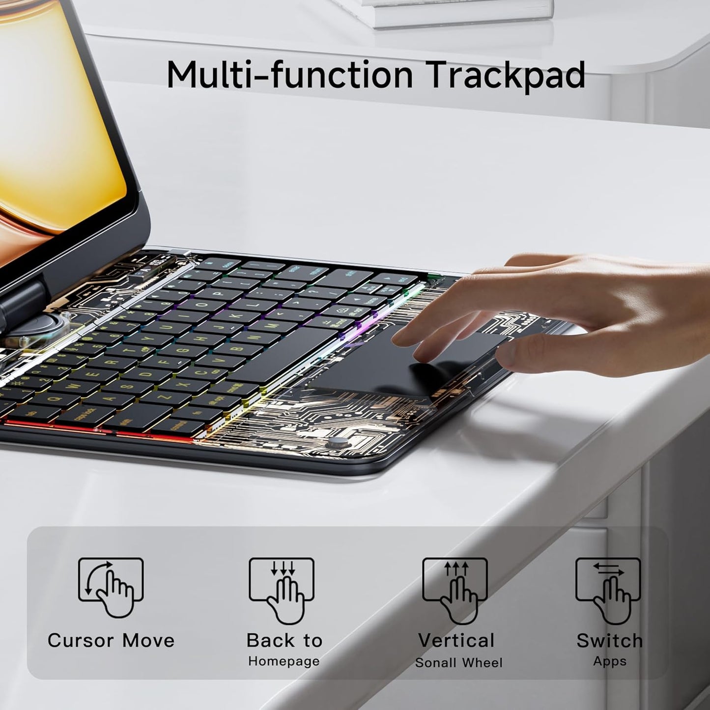 Keyboard Case for iPad 11 inch Pro 4/3/2/1st Gen & 11’’ iPad Air 2025 M3, 2024 M2 & 10.9" iPad Air 5th/4th Gen, 360° Rotating Stand Transparent Protective Cover with Pencil Holder (Black)