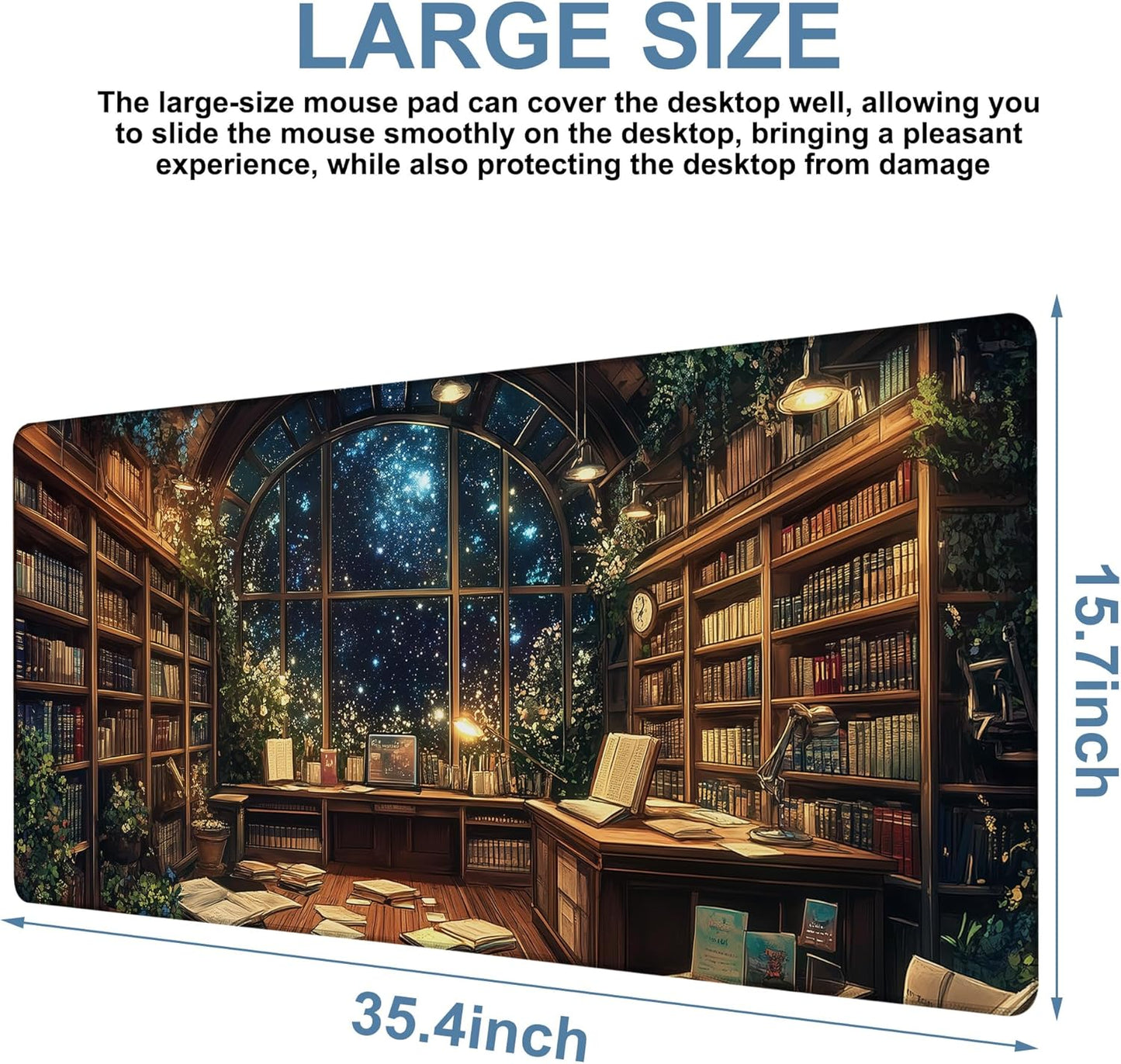 an Old Library Gaming Mouse Pad 3mm Thick Stitched Edge Waterproof Non-Slip Large Computer Keyboard Mouse Mat,Suitable for Office Entertainment Decorative Desk Pad 35.4 x 15.7 Inches