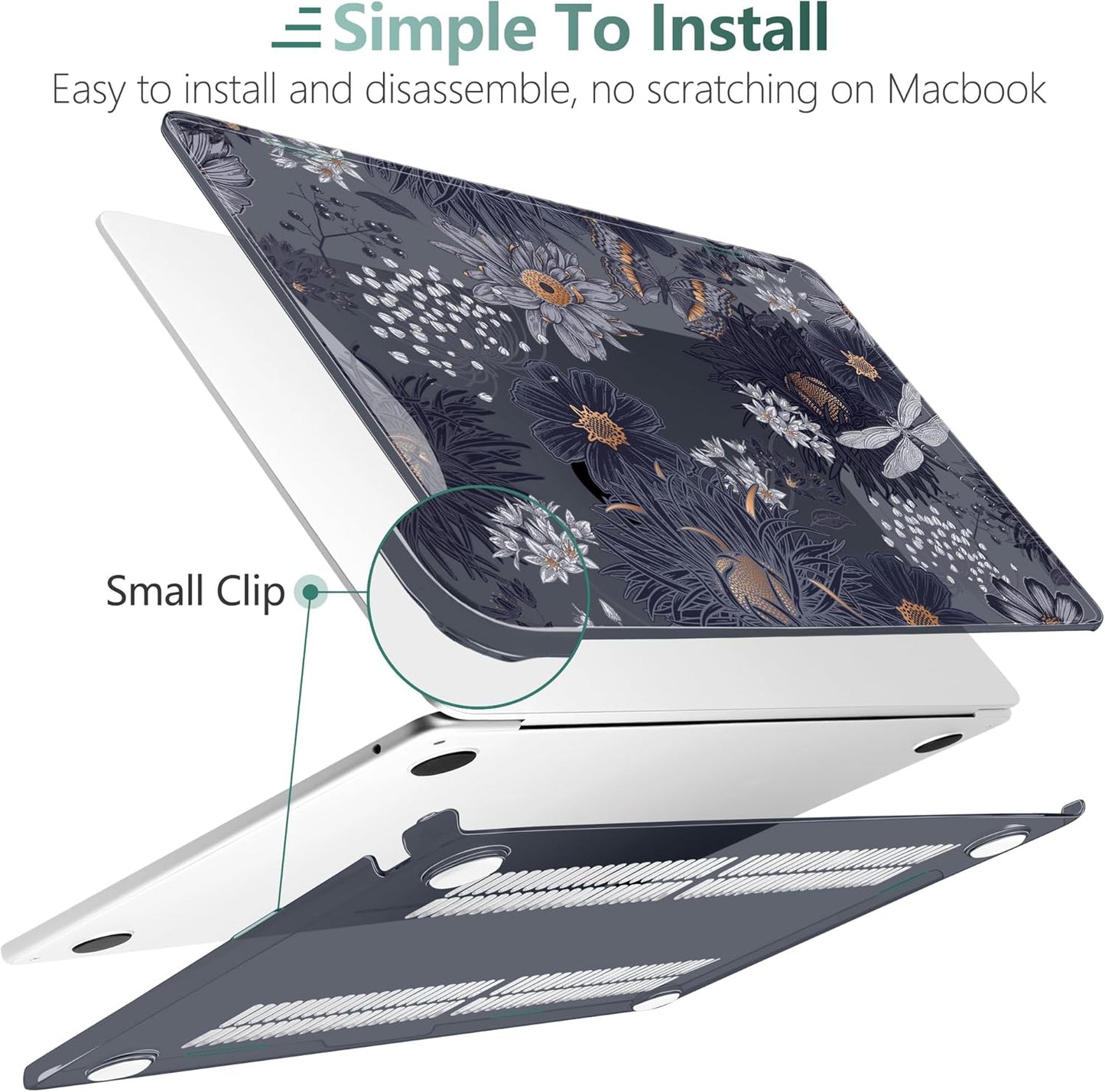 TWOLSKOO Compatible with M4 MacBook Air 15 inch Case 2025-2023 Released Model M4 A3241 M3 A3114 M2 A2941, Plastic Hard Shell & Screen Protector & Keyboard Cover & Trackpad Film, Wild Flower