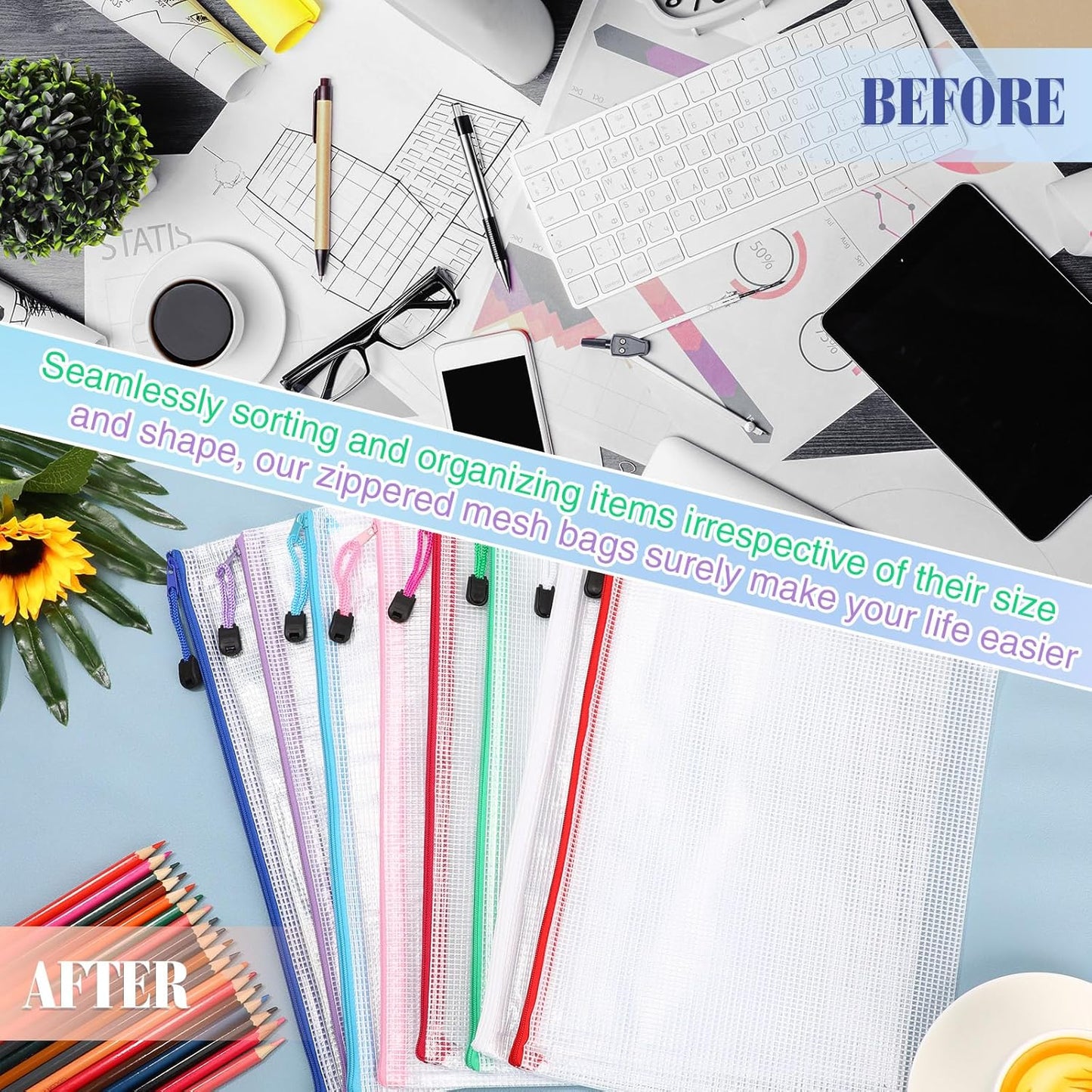 Jetec 32 Pcs Mesh Zipper Bags Toy Storage Bikini Organizer Bag Bolsas Para Guardar Trajes De Baño Waterproof Zipper Reusable Pouch Puzzle Multipurpose for Storage Office(Classic Color,13 x 9.5 Inch)