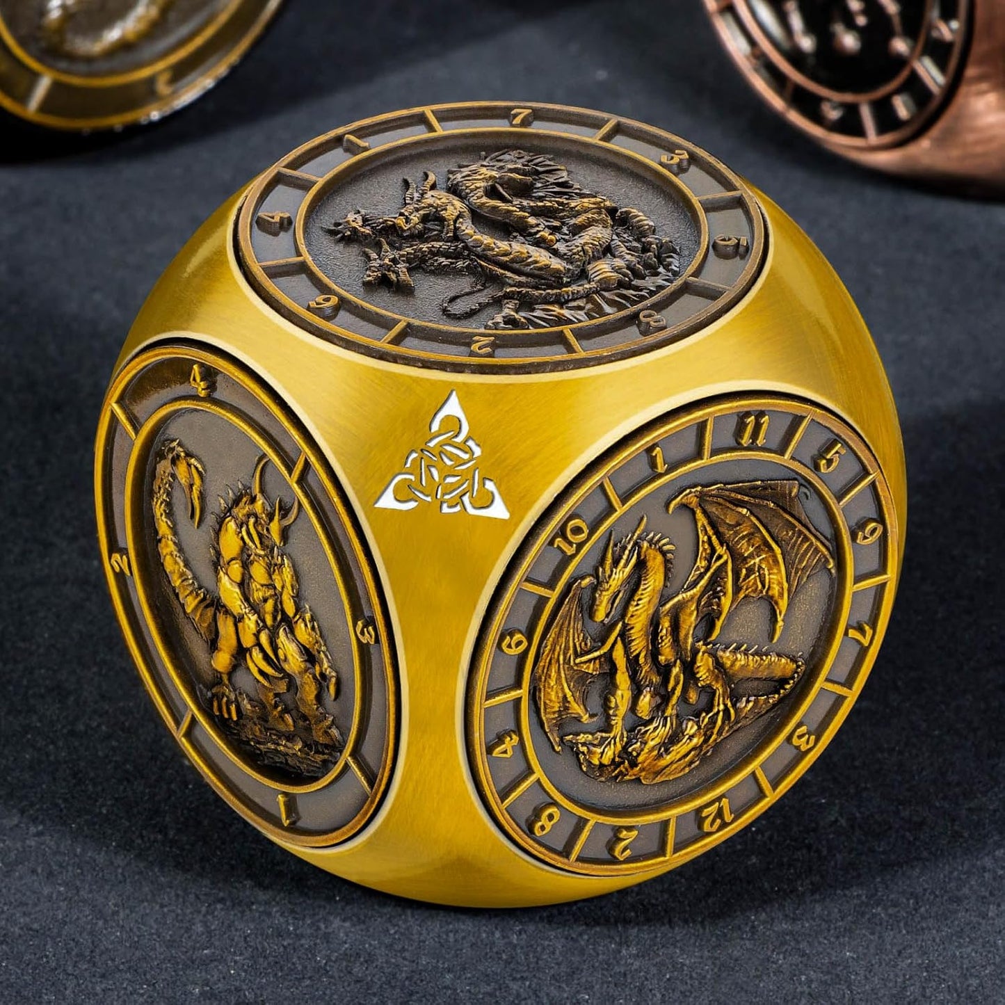 7 in 1 D6 Spinner DND Dice Set D&D, Metal Cube D and D Dice with Gift Box, Dungeons Dragons Role Playing Dice, Gold