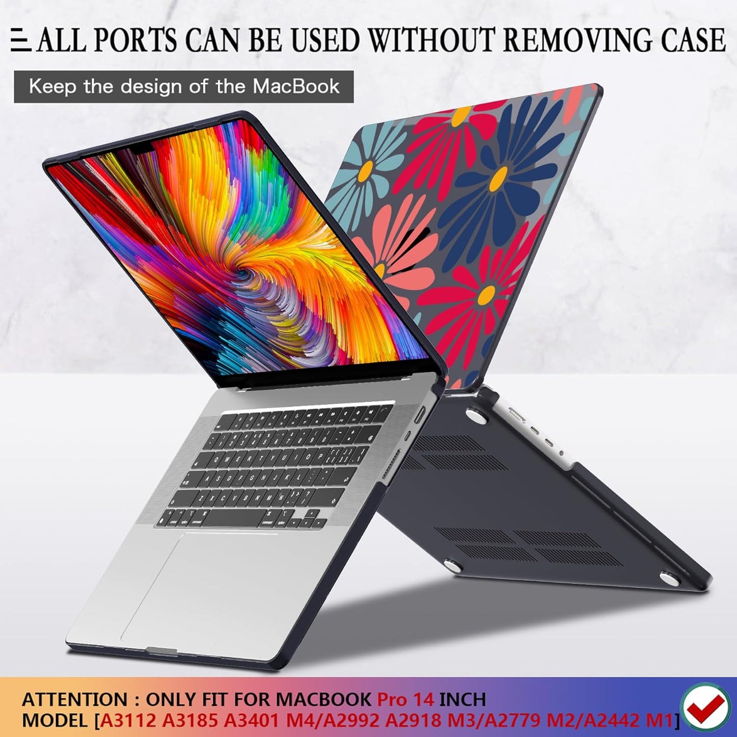 CISSOOK Compatible with MacBook Pro 14 inch 2025 2024-2021 Release M4 M3 M2 M1 Chip A3112 A3185 A3401 A2918 A2992 A2779 A2442l, Hard Shell Case with Keyboard Cover&Screen Protector, Daisy Flowers