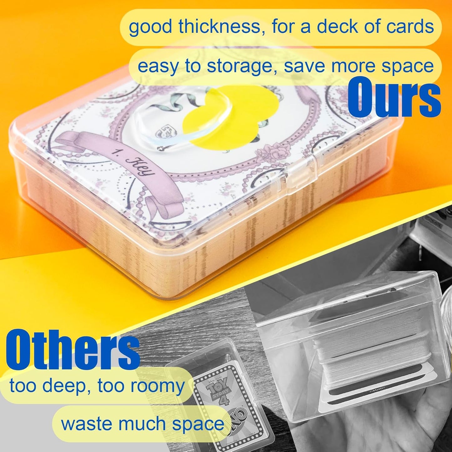 4 Pcs [Large Size] Playing Card Case, for Go Fish/Old Maid/Oracle Card/Other Larger Than Standard Size Cards, Plastic Clear Card Deck Box Storage, 4 1/2" × 3 1/4" × 1 1/8" (NO Cards)