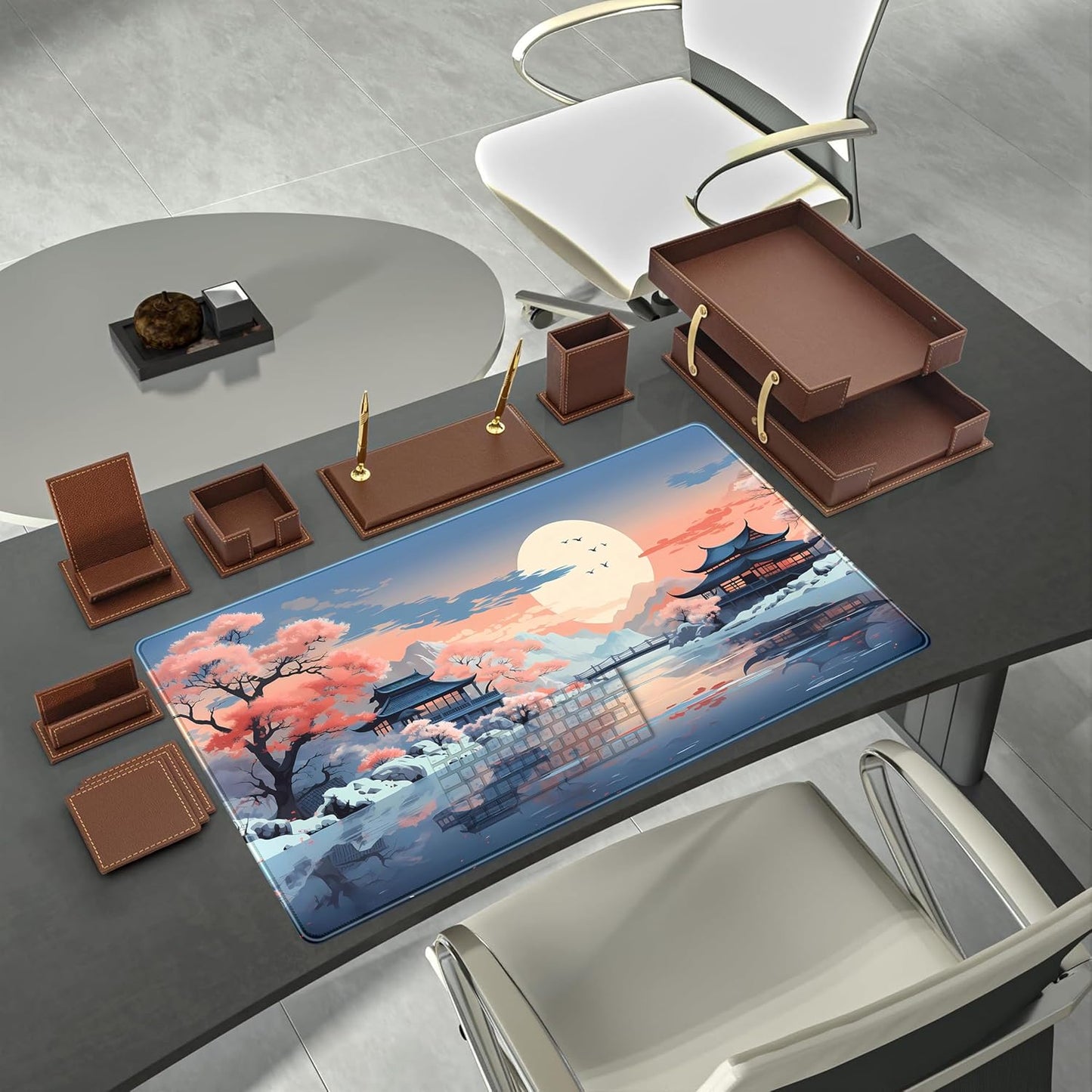 Kawaii Desk Mat Japan Desk Pad Extra Large Gaming Mouse Pad XXL, Computer Laptop Keyboard Pad Gamer Desk Setup, Pink and Blue Mouse Mats with Stitched Edges, Vintage Office Decor 31.5" x 15.7"