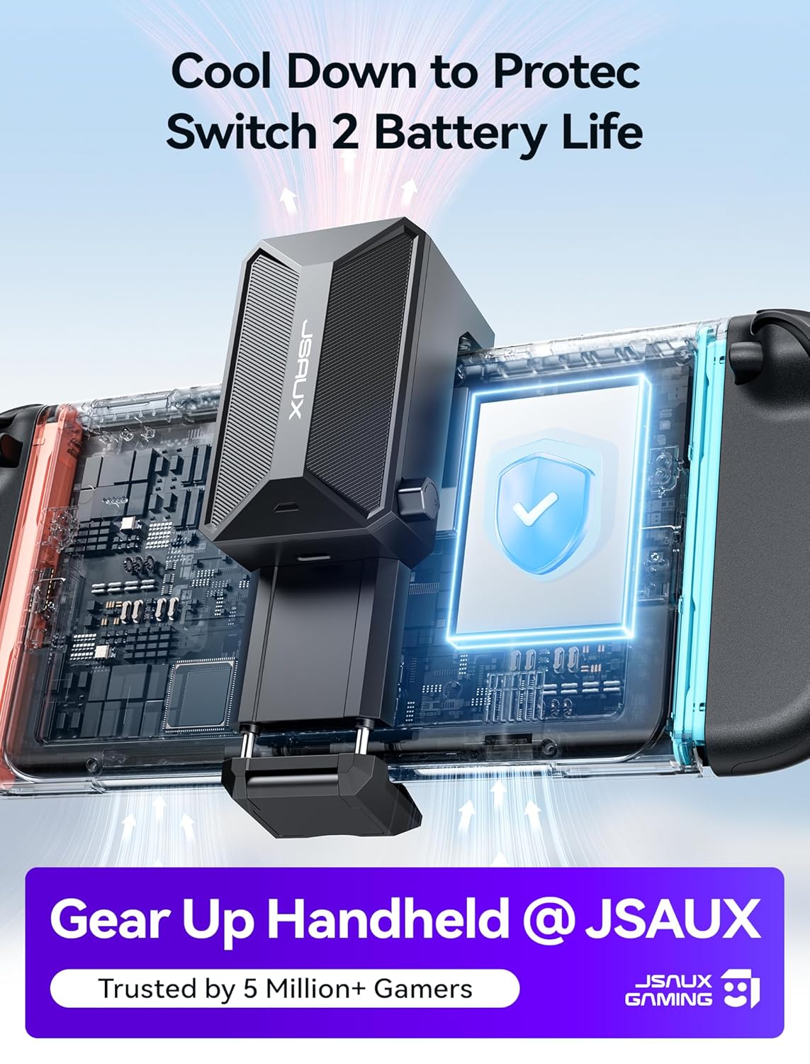 JSAUX Cooling Fan for Nintendo Switch 2 (2025), Cool Down Accessories for Switch 2 (Stepless Adjustable Fan Speed), Cools to Enhance Performance & Extend Console Battery Life - Black (GP0201A)