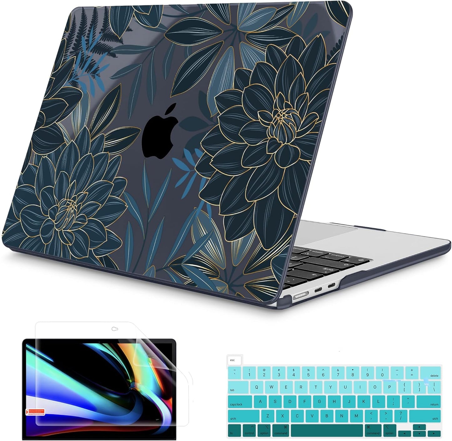 Mektron for 2025 M4 MacBook Air 13.6 Inch A3240 Case Fits 2023 A2681 M2 2024 A3113 M3 Chip with Liquid Retina Display, Printed Plastic Hard Shell Cover for MacBook Air 13.6", Dahlia Flower C035