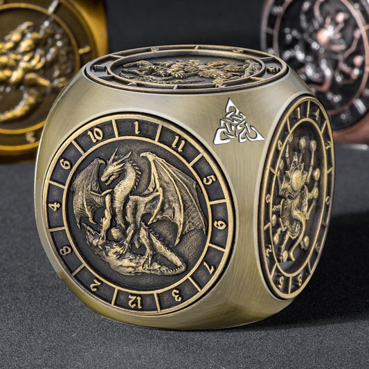 7 in 1 D6 Spinner DND Dice Set D&D, Metal Cube D and D Dice with Gift Box, Dungeons Dragons Role Playing Dice, Bronze