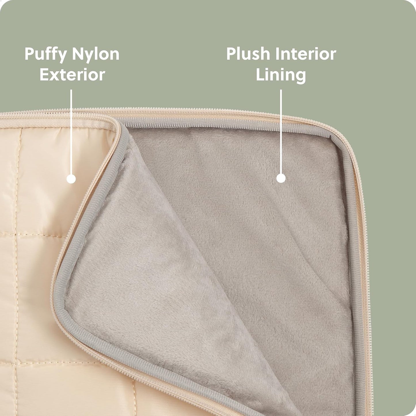 U Brands Nylon Puffer Large Laptop Case, 10.5" x 15", Computer Bag for MacBook Pro, MacBook Air, Chromebook, HP, Laptop Bag for Women, Sand Beige