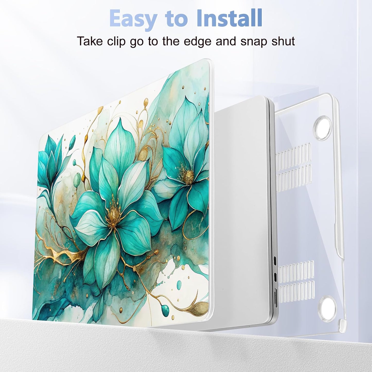 Case for MacBook Air 15 Inch 2025 2024 2023 Release M4 A3241 M3 A3114 M2 A2941, Hard Shell with Screen Protector & Keyboard Cover, Compatible with Touch ID, Green Floral