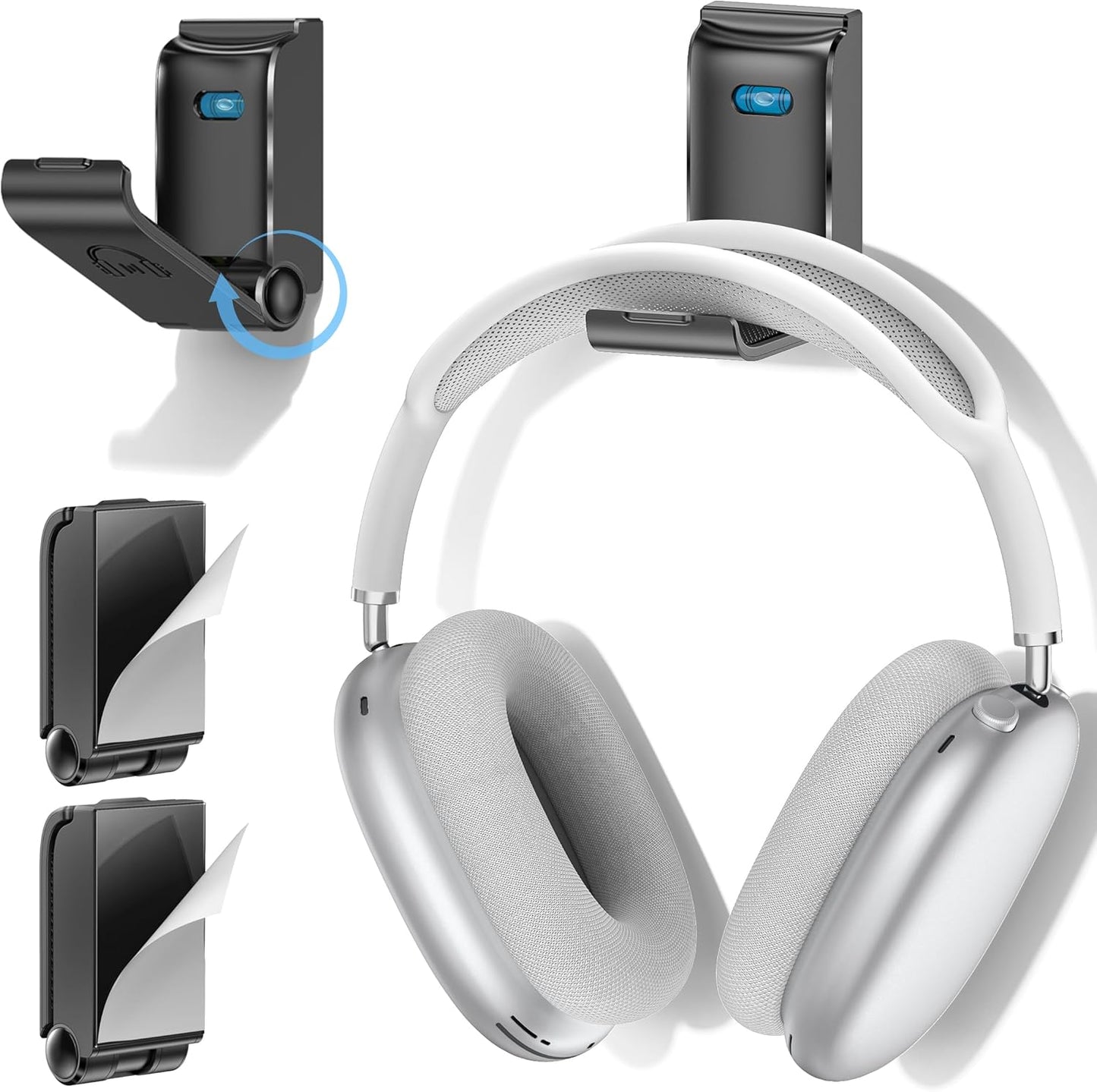 Headphone Stand, Wall Mount Headset Hanger, Gaming Headphone Holder Hook Clip, Foldable Headset Stand Desk Holder for PC Earphone Accessories, Black(2 Pack)