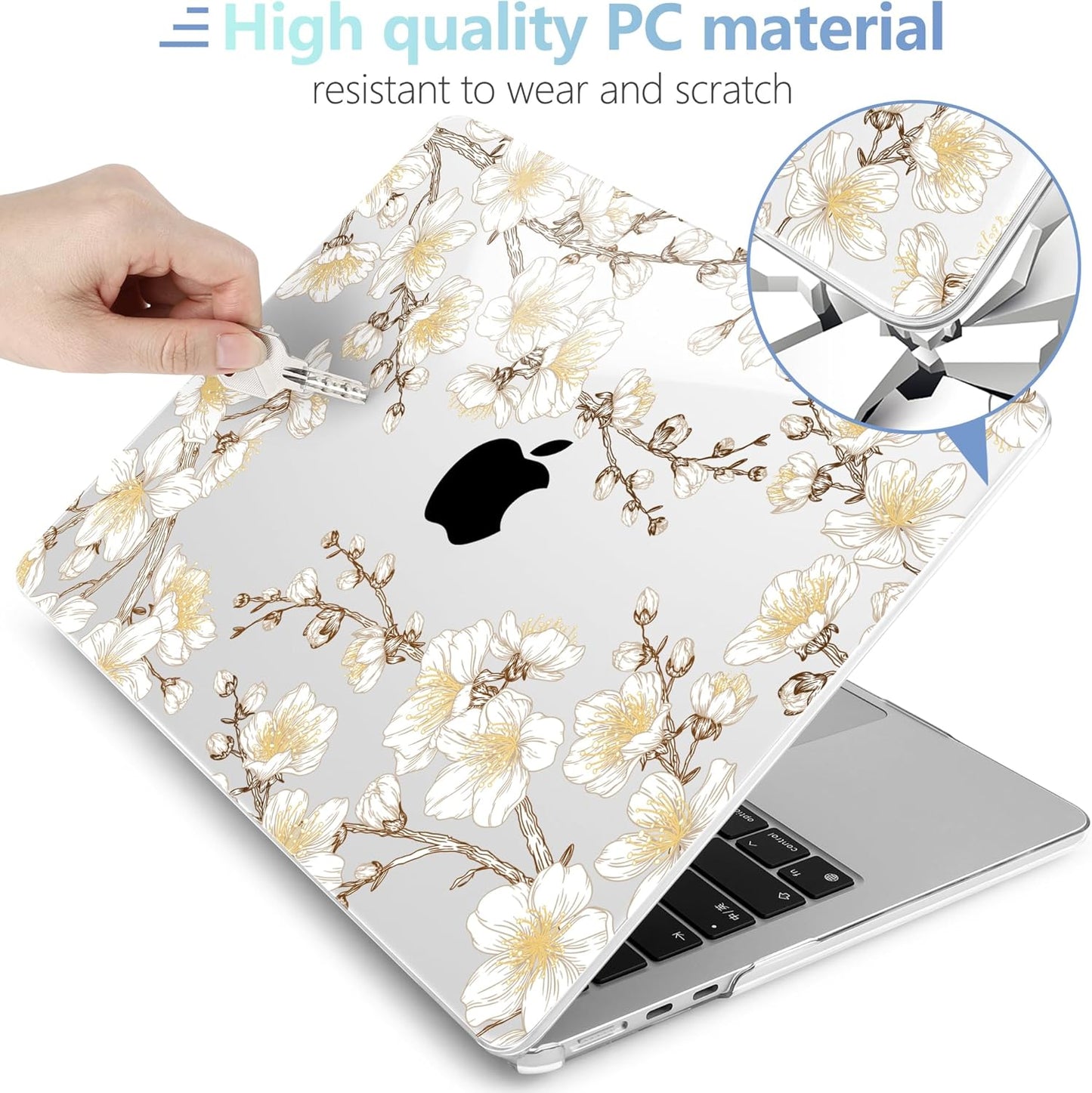 MEEgoodo Case for MacBook Air M4/M3/M2 13.6 inch 2025 2024 2022, Fit Model A3240 A3113 A2681, Compatible with MacBook Air 13 inch, Laptop Hard Shell Case with Keyboard Cover, Cherry Branches