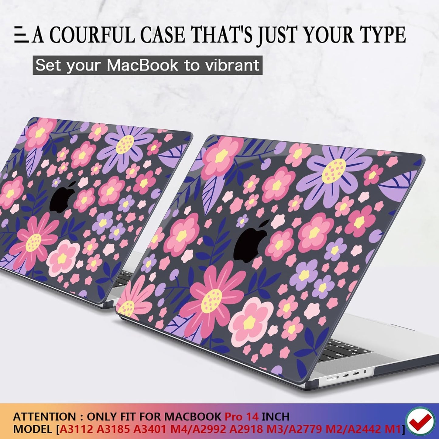 CISSOOK Compatible with MacBook Pro 14 inch 2025 2024-2021 Release M4 M3 M2 M1 Chip A3112 A3185 A3401 A2918 A2992 A2779 A2442, Hard Shell Case with Keyboard Cover Screen Protector, Stylized Flowers