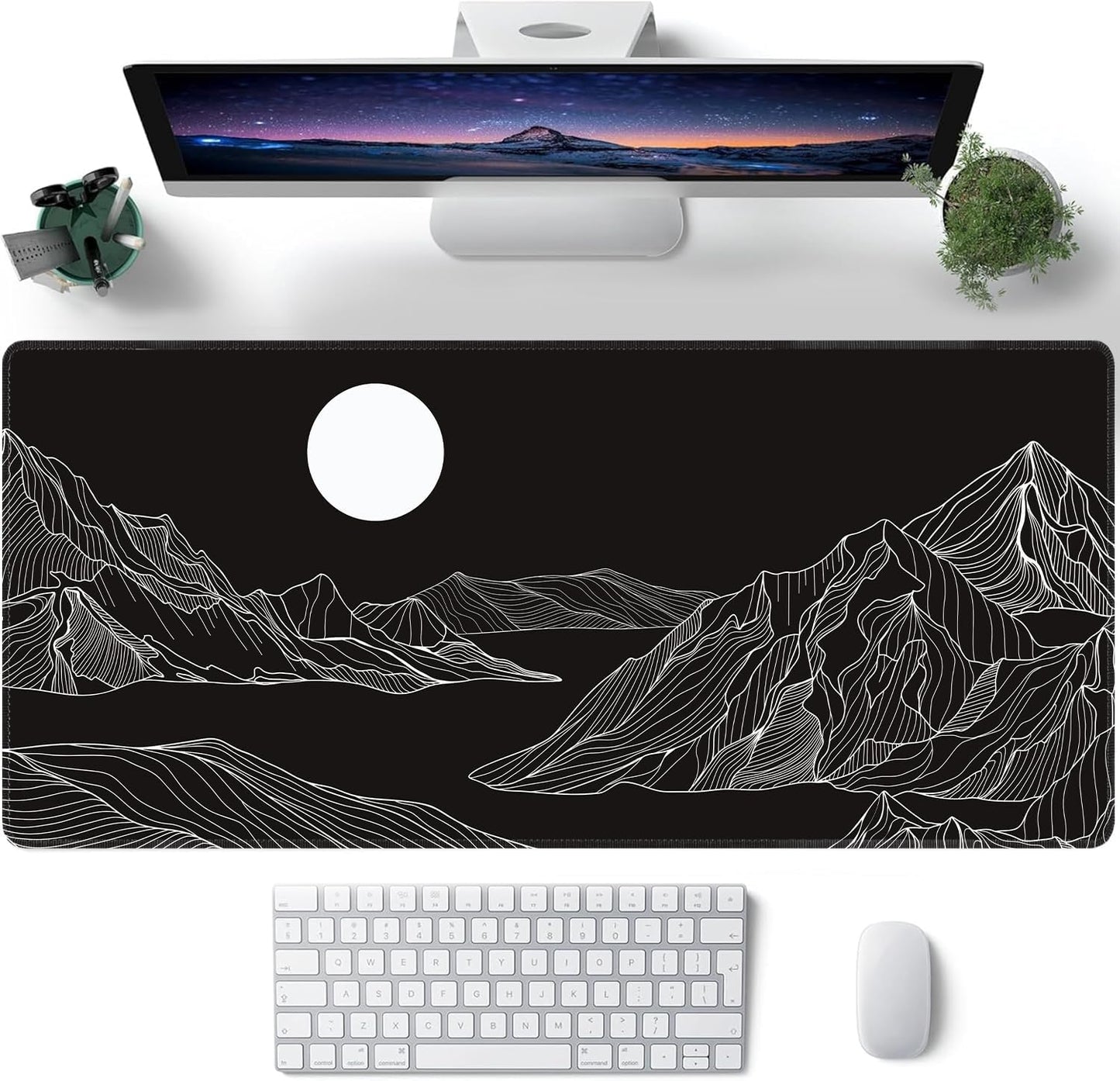 Black and White Mountain Large Mouse Pad,Gaming Keyboard Desk Pad,Extended Mouse Mat Non-Slip Rubber Base with Stitched Edges for Office Game Home XXL 35.4"x15.7"
