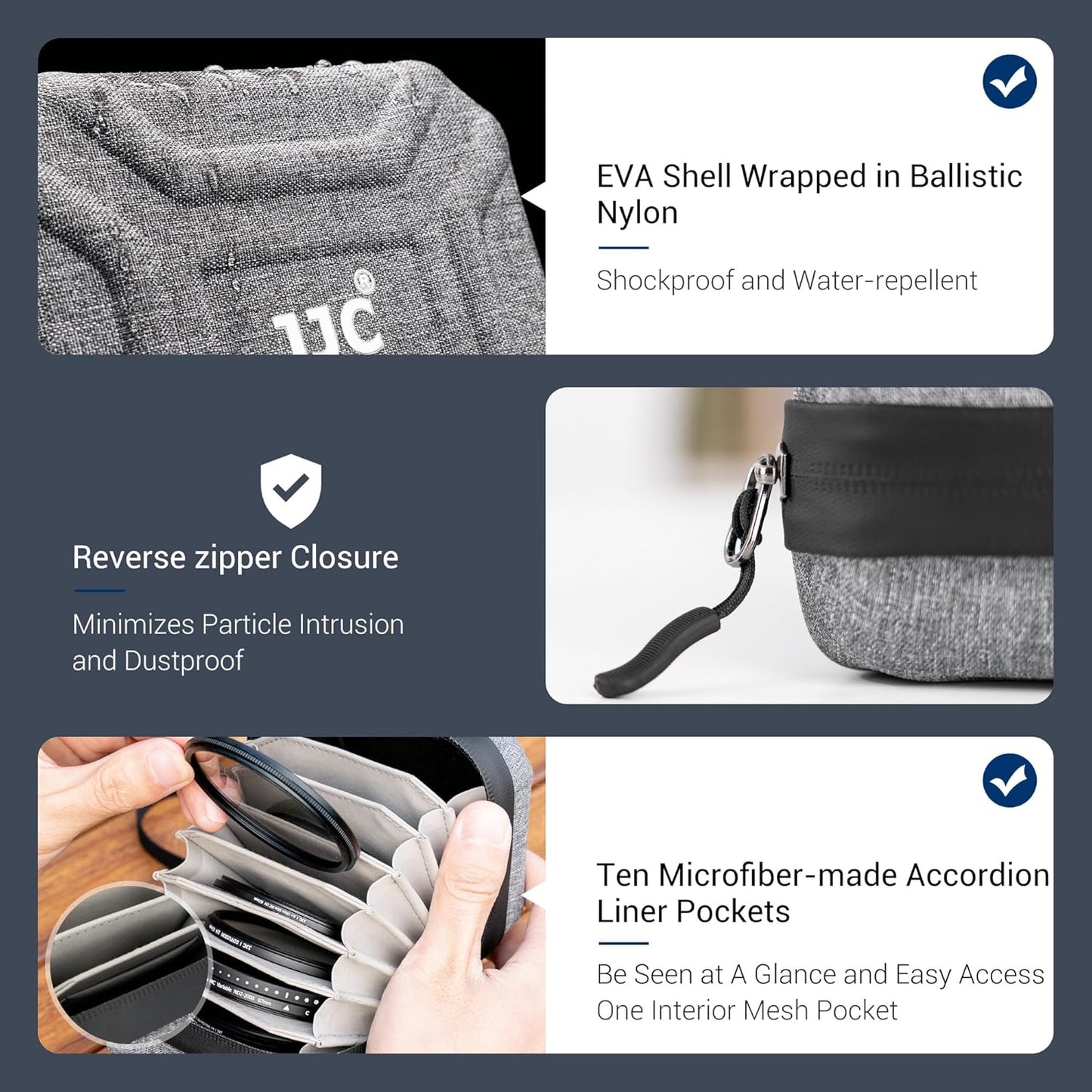 JJC Hard Shell Camera Lens Filter Case Up to 67mm (62mm 58mm 55mm 52mm 49mm 46mm 43mm 40.5mm 37mm),Water Resistant & Dustproof,Camera Filter Pouch with Microfiber Cleaning Cloth for Photography