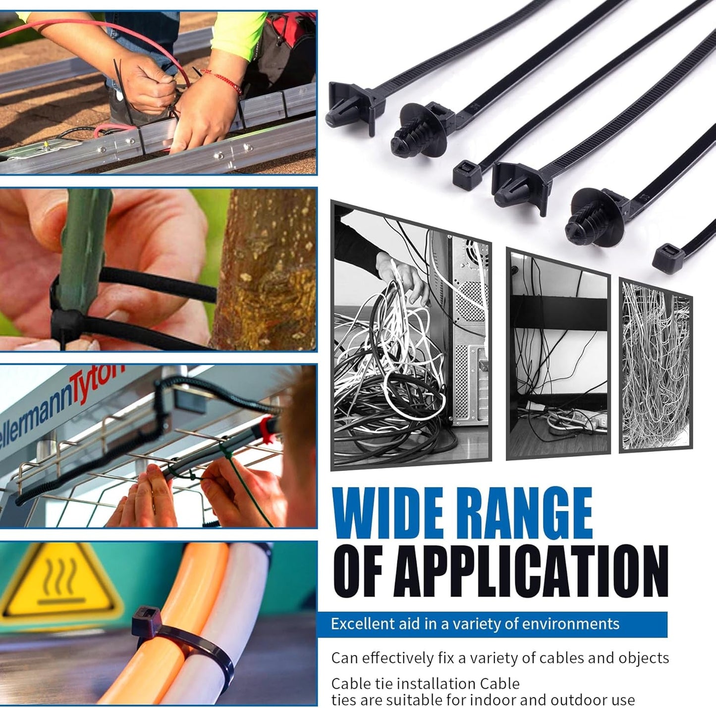 150pcs Push Mount Cable Zip Tie with Car Wire Loom Routing Clips for Cars Boat Trailer UTV Jeep Wrangler Engine Bay Self Locking Straps，Universal.